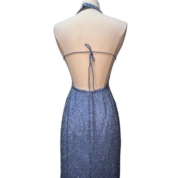 Vintage 90’s Y2K 100% Silk Dress Silk Slip Dress Mermaid Fairy Prom Blue Beaded - Picture 3 of 9